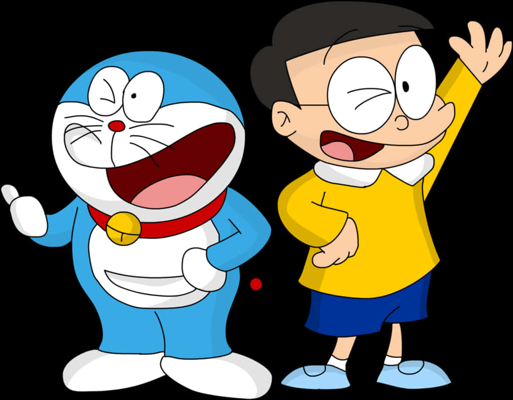 Doraemon_and_ Nobita_ Cheerful_ Moments PNG with transparent background