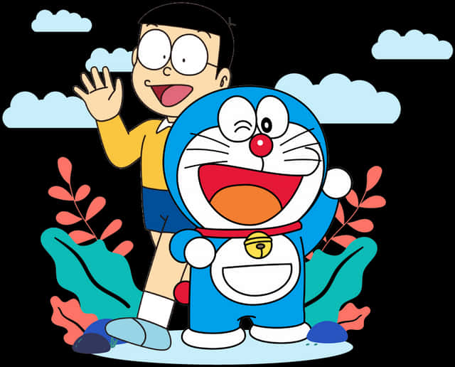 Doraemonand Nobita Friendly Pose PNG with transparent background