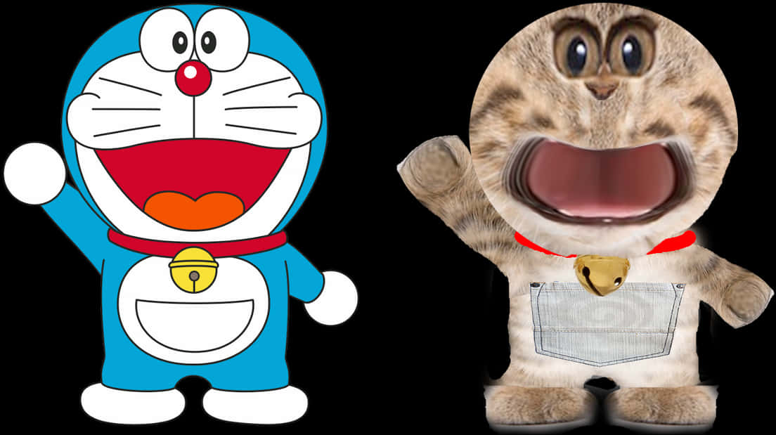 Doraemonand Realistic Version Comparison PNG with transparent background