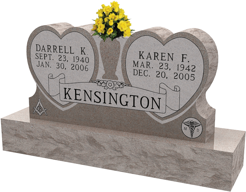 Double Heart Headstonewith Flowers PNG with transparent background