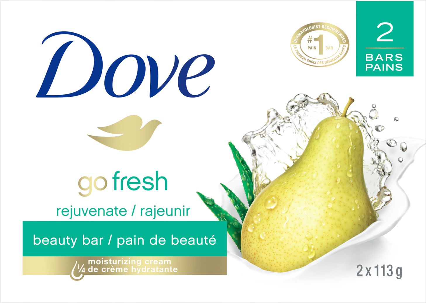 Bar Go Fresh Rejuvenate Pear & Aloe Vera Scent 2x113g - Dove Pear Body Wash, HD Png Download PNG with transparent background