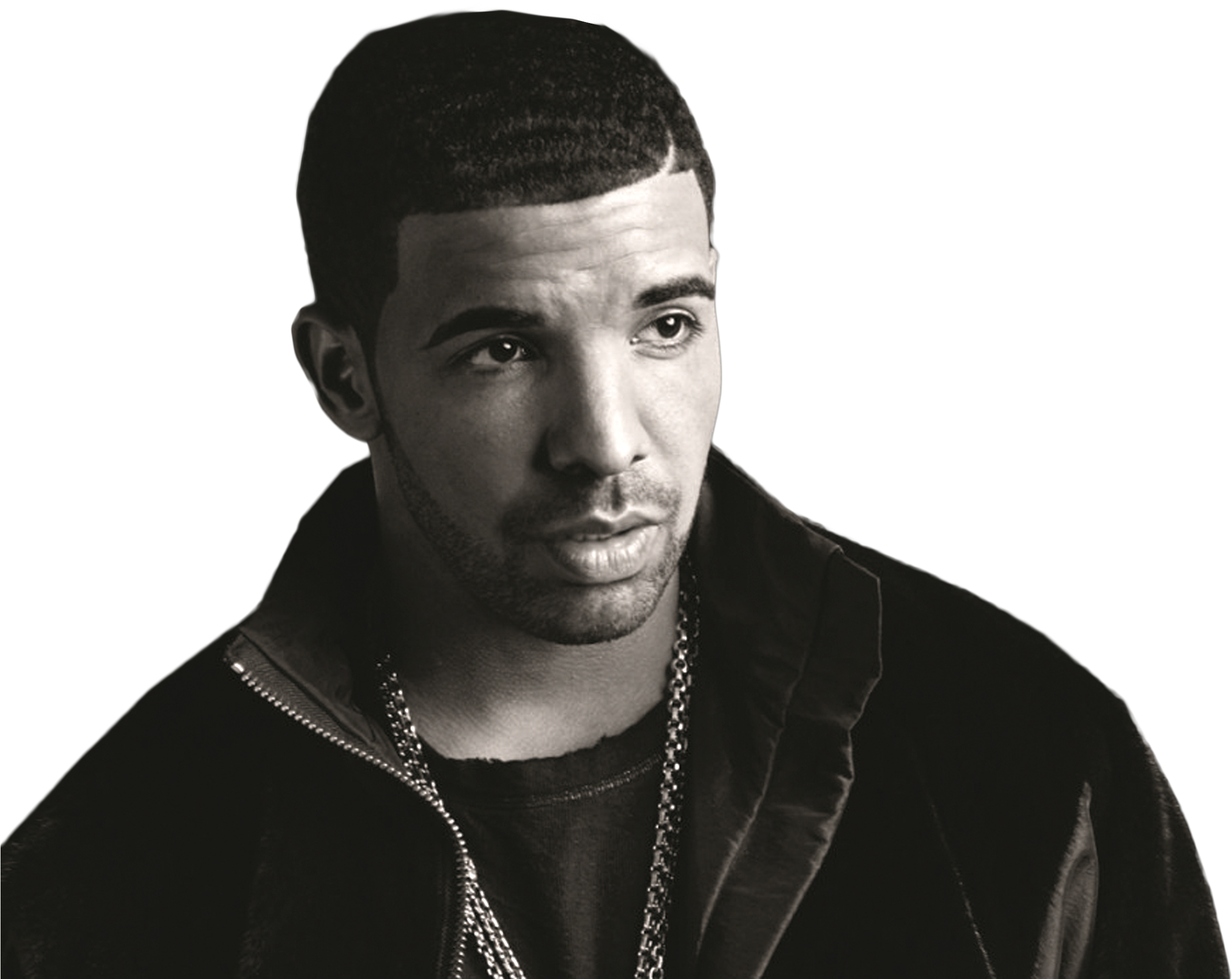 Drake Portrait Blackand White PNG with transparent background