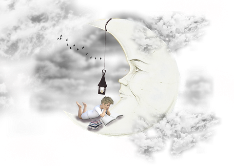 Dreamy Moonlit Reading PNG with transparent background