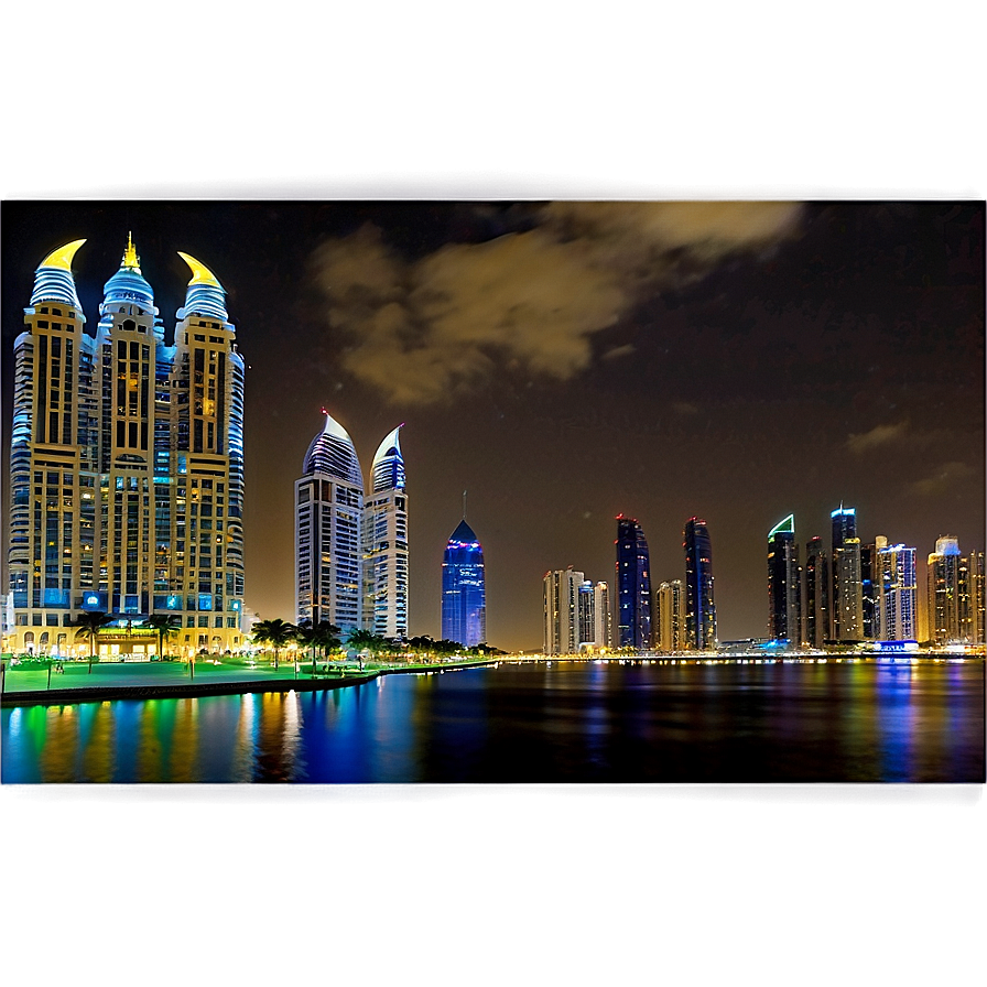 Dubai Marina Night View PNG yhm41 PNG with transparent background