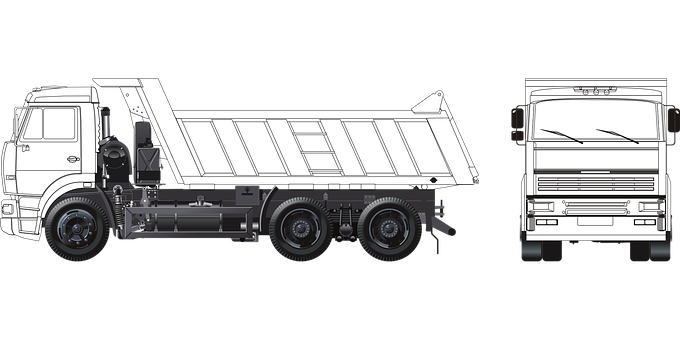 Dump Truck Sideand Front View PNG with transparent background