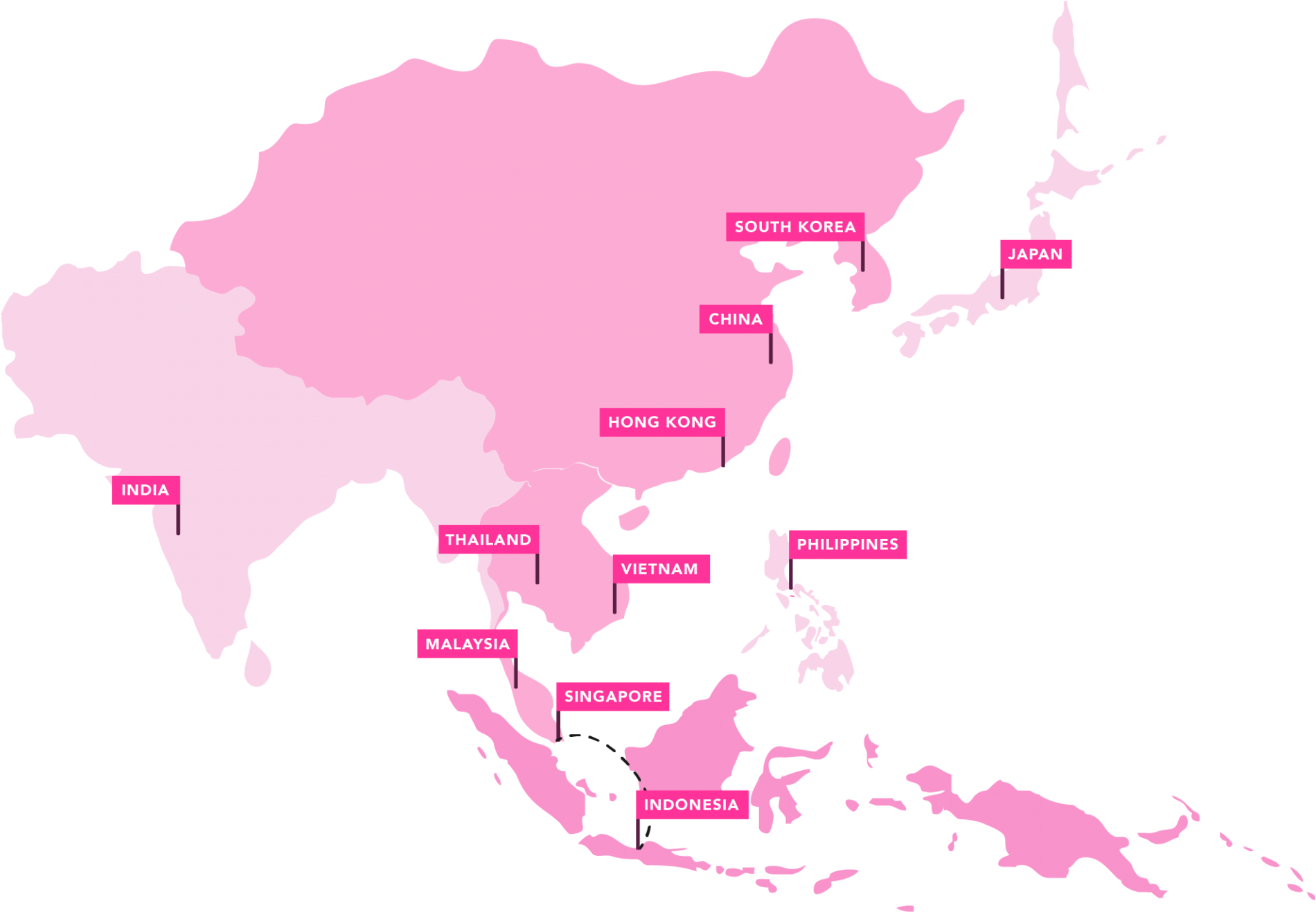 East Asia Map Pink Highlighted Countries