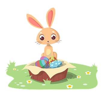Easter Bunny Cartoonwith Eggs PNG with transparent background