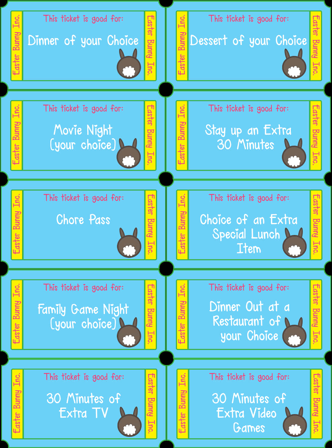 Easter Bunny Reward Tickets