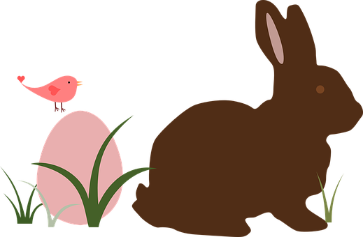 Easter Bunnyand Bird Illustration PNG with transparent background