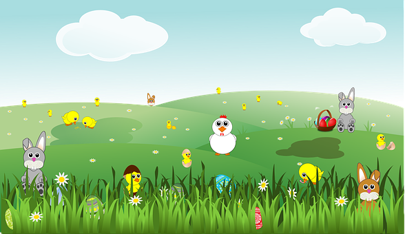 Easter Celebration Cartoon Scene PNG with transparent background