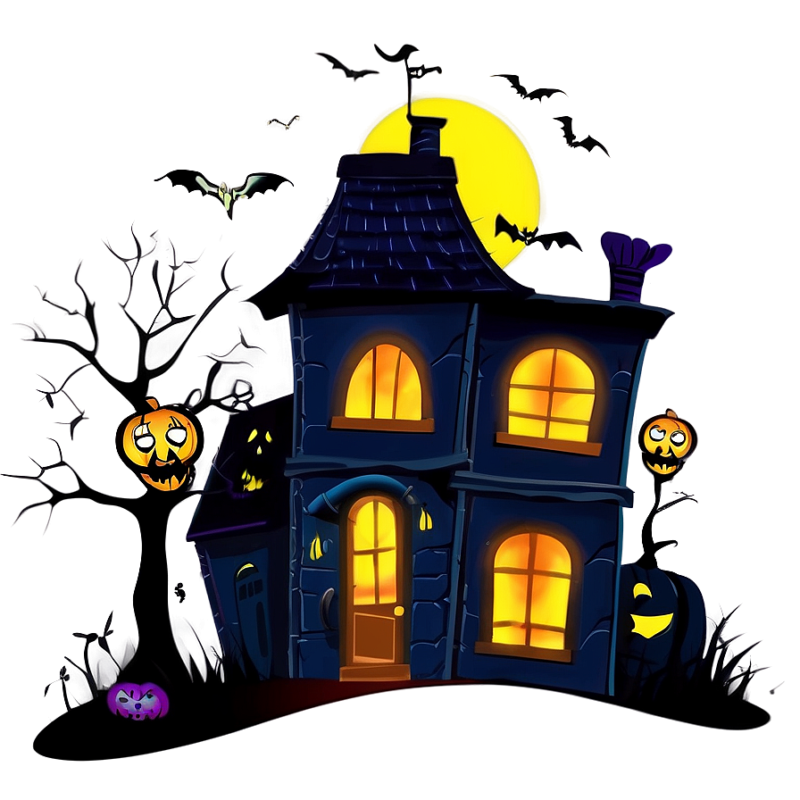 Eerie Halloween Cartoon Town Png 39