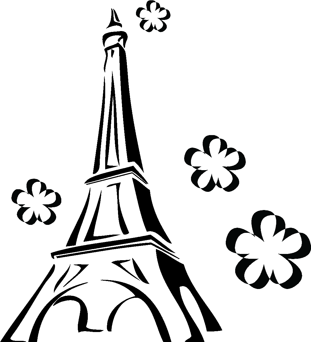 Eiffel Tower Silhouettewith Flowers PNG with transparent background