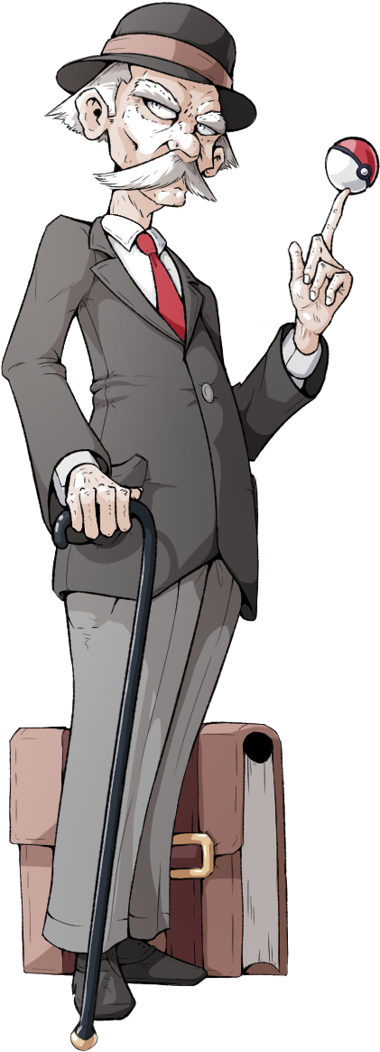 Elderly Anime Gentlemanwith Caneand Pokeball PNG with transparent background
