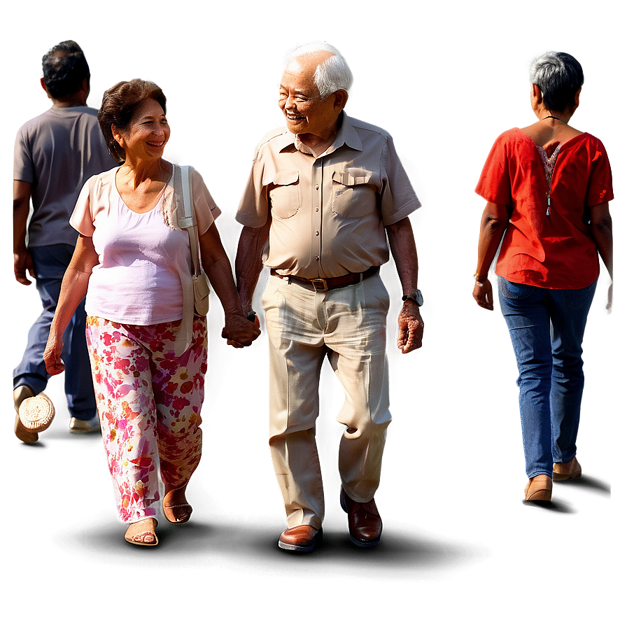 Elderly Couple Sunset Walk Png 06252024