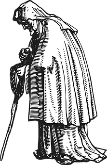 Elderly Figurewith Cane Illustration PNG with transparent background