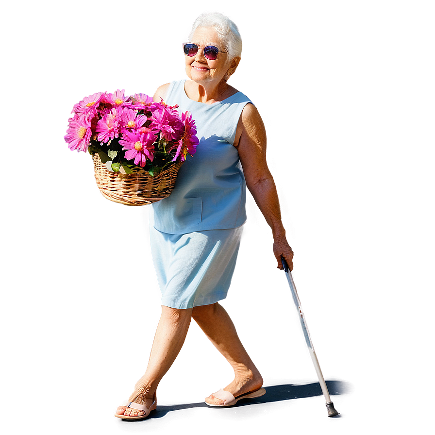 Elderly Lady With Flowers Png 06252024