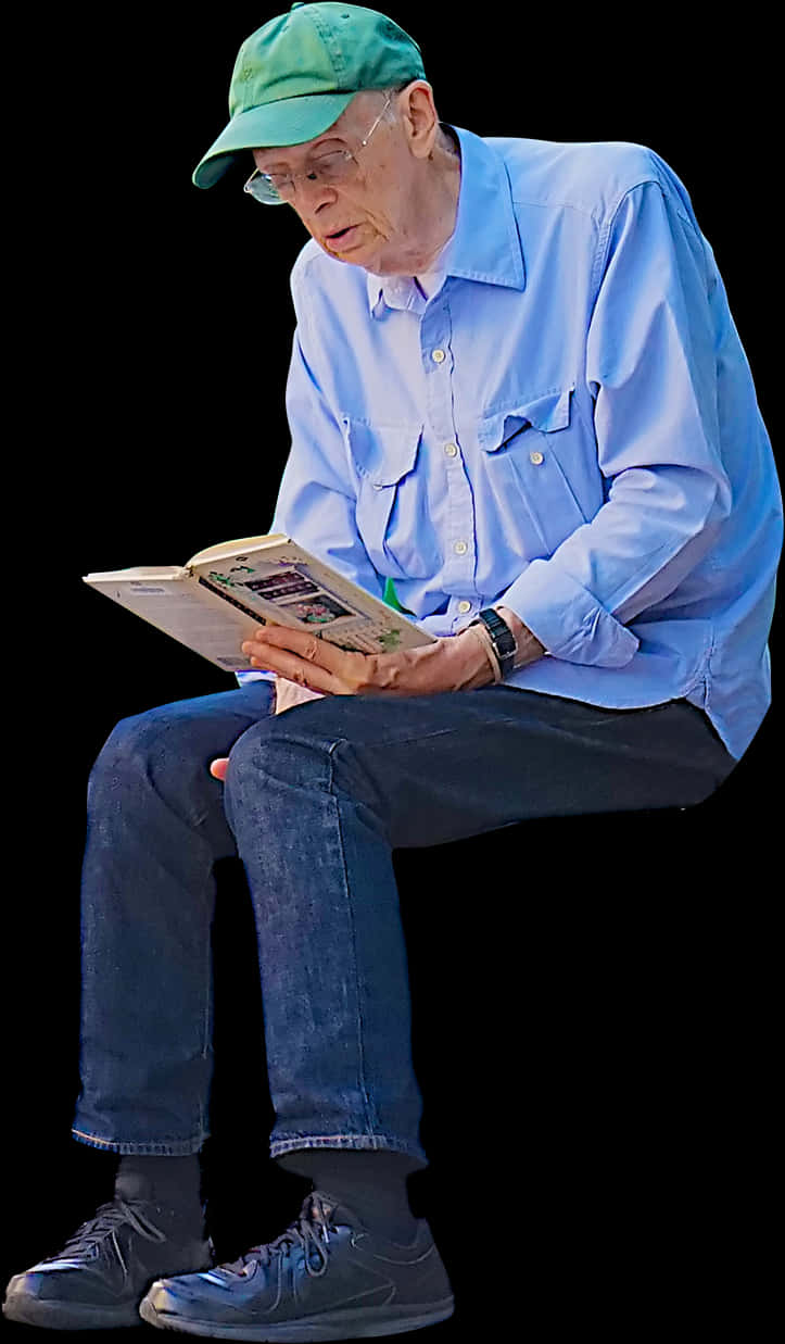 Elderly Man Reading Newspaper Sitting