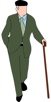 Elderly Man Walkingwith Cane PNG with transparent background