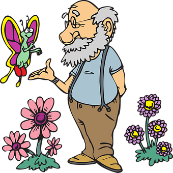 Elderly Manand Friendly Bug PNG with transparent background