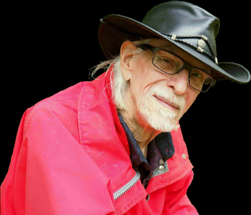 Elderly Manin Red Jacketand Black Hat