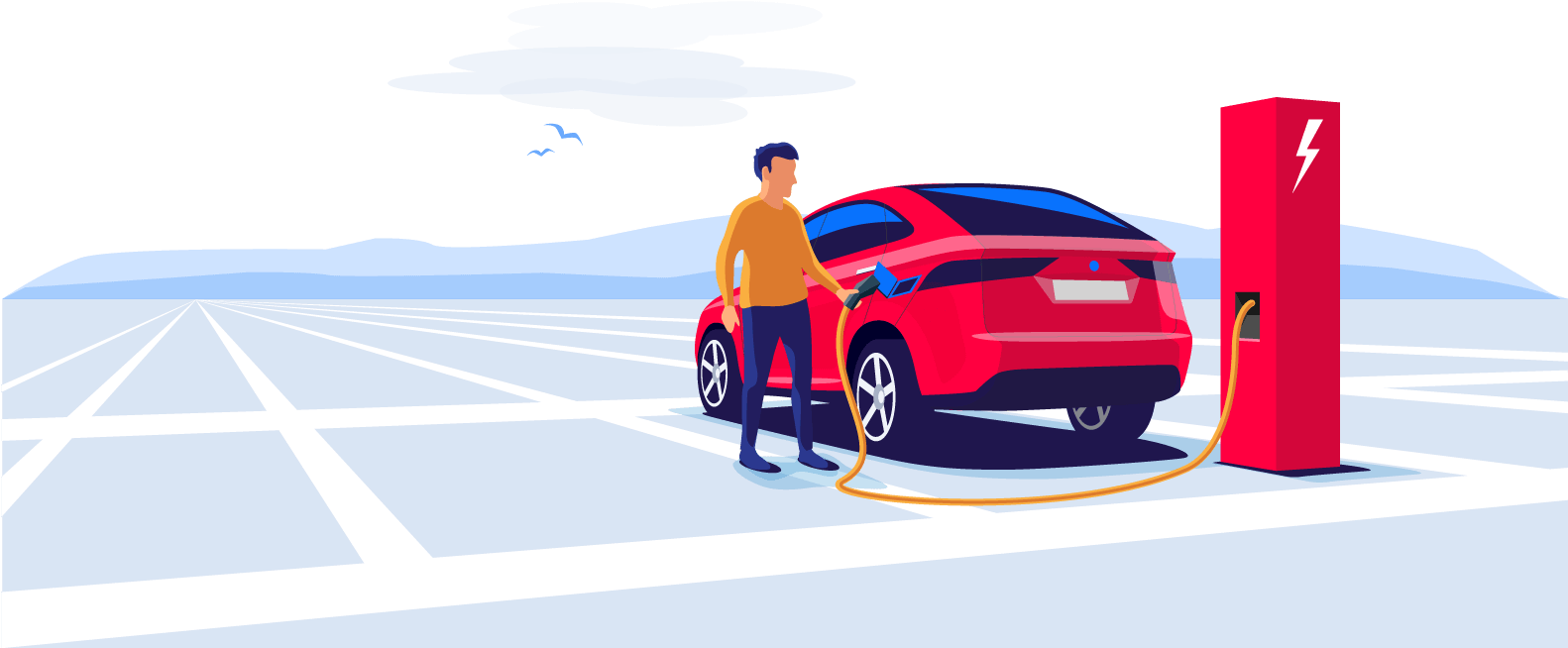 Electric Car Charging Station Illustration PNG with transparent background