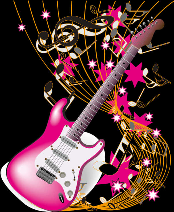 Electric Guitarand Musical Notes Graphic