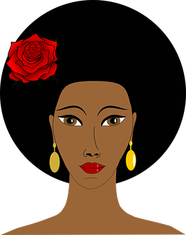 Elegant African Womanwith Rose PNG with transparent background