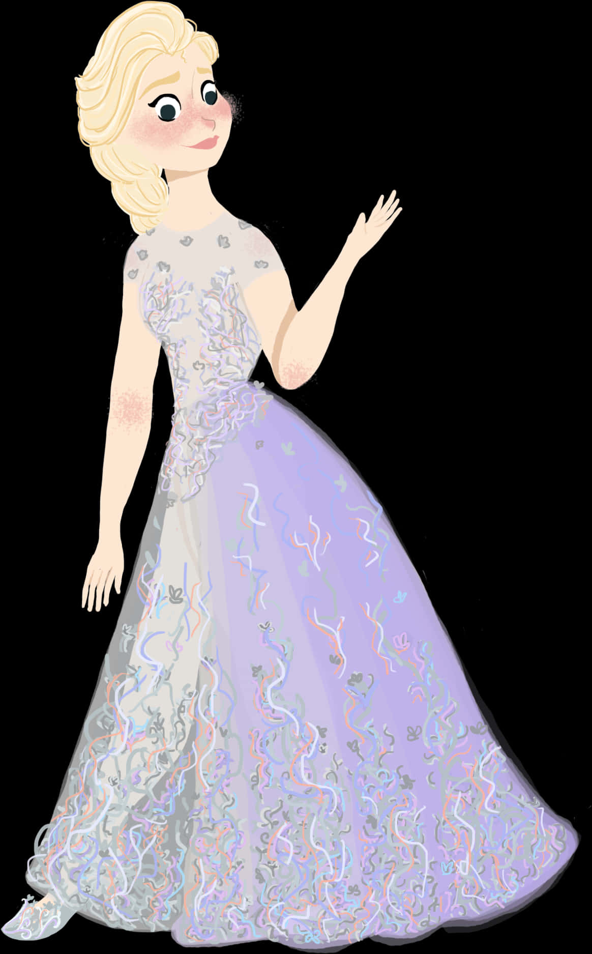 Elegant Animated Characterin Gown