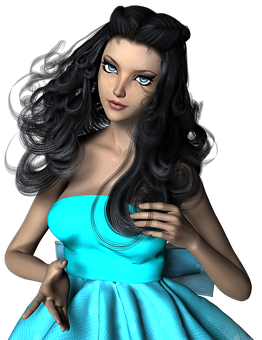 Elegant Animated Womanin Blue Dress