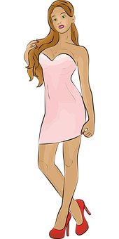Elegant Animated Womanin Pink Dress PNG with transparent background