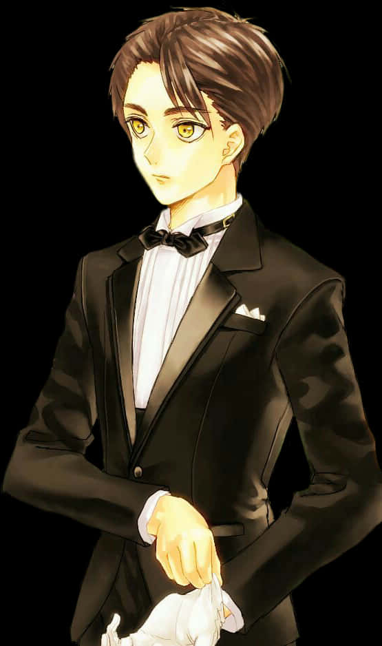 Elegant Anime Characterin Tuxedo PNG with transparent background
