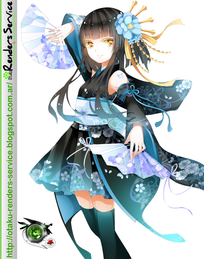 Elegant Anime Girlin Floral Kimono PNG with transparent background