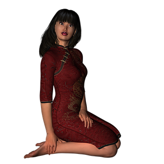 Elegant Asian Womanin Traditional Dress PNG with transparent background