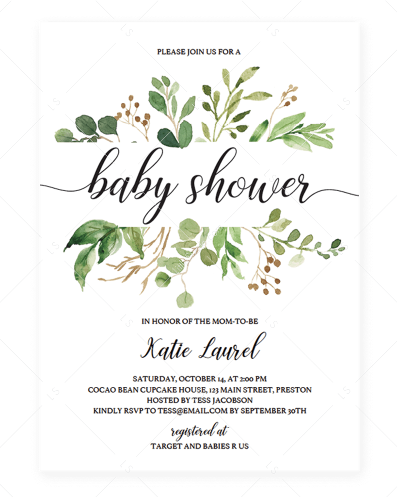 Transparent Baby Shower Invitation Clipart - Free Baby Shower Invitations Greenery, HD Png Download PNG with transparent background