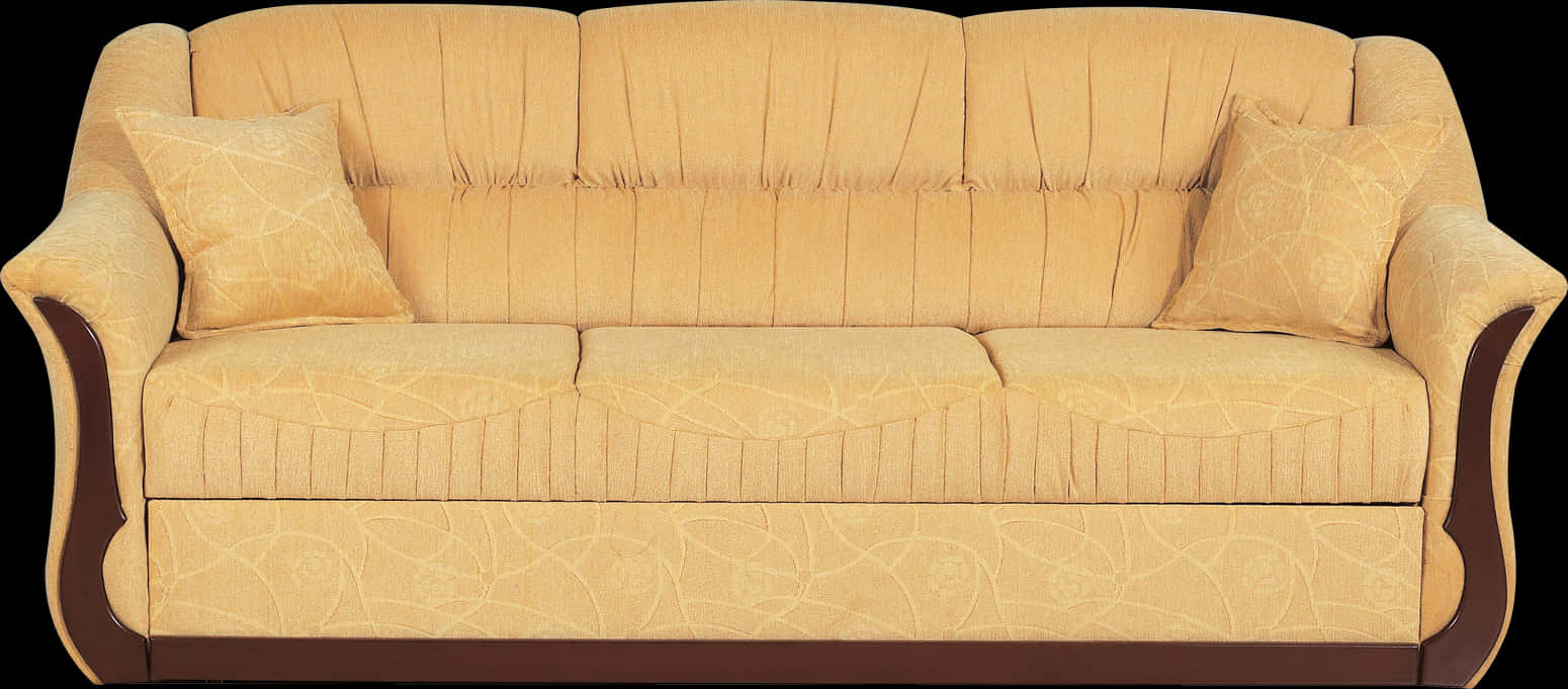 Elegant Beige Upholstered Couch PNG with transparent background