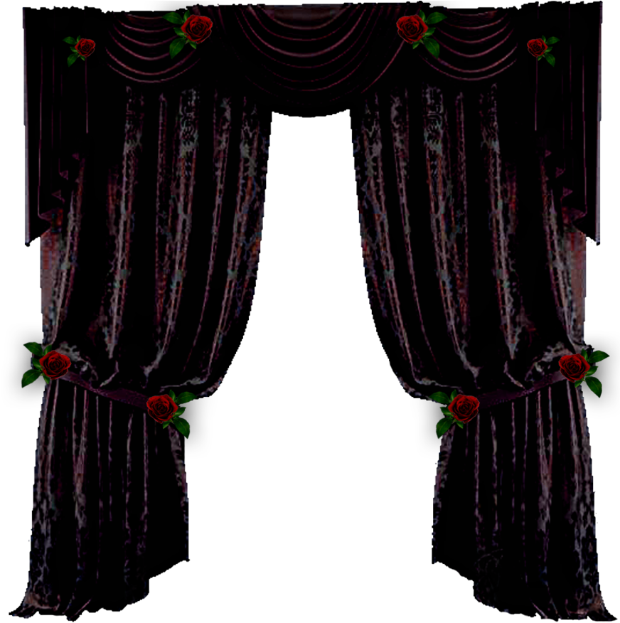 Elegant Black Curtainswith Red Roses PNG with transparent background