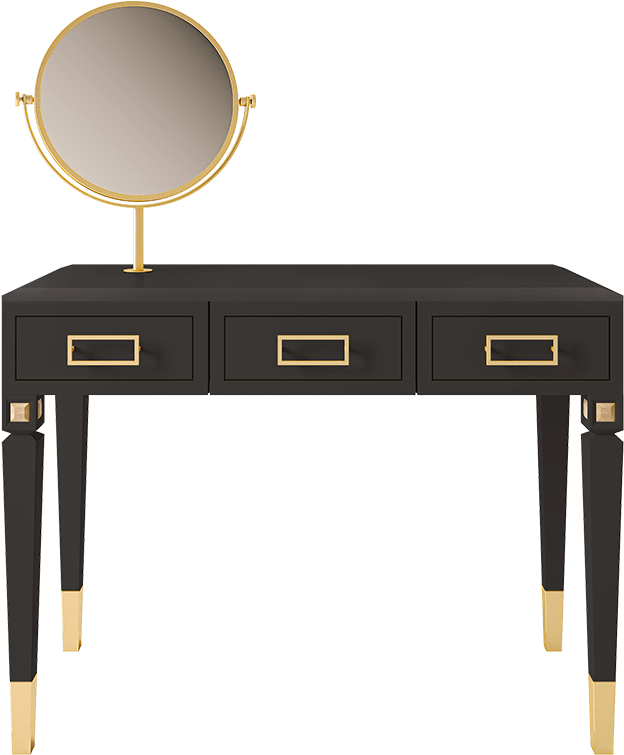 Elegant Black Gold Dressing Tablewith Mirror