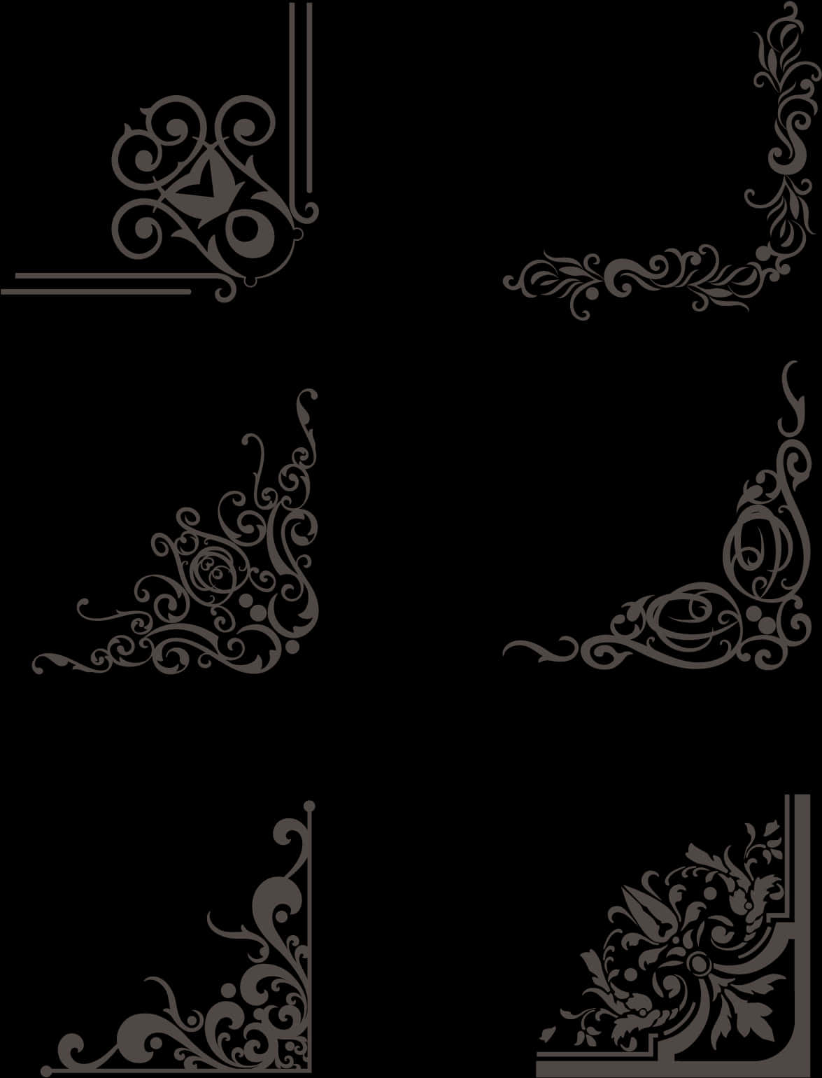 Elegant Black Lace Corner Designs PNG with transparent background