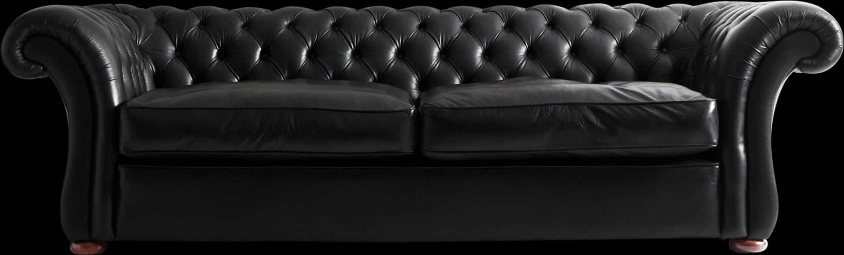 Elegant Black Leather Chesterfield Sofa PNG with transparent background
