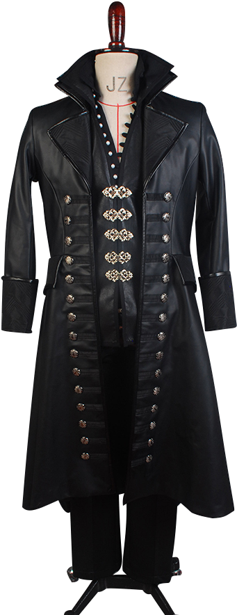 Elegant Black Leather Coat Mannequin PNG with transparent background
