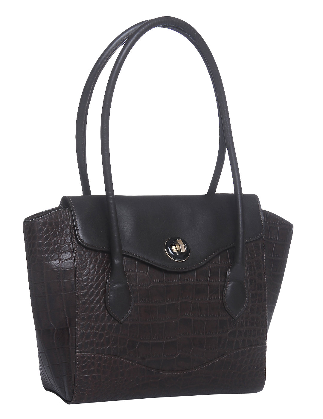 Elegant Black Leather Handbag PNG with transparent background