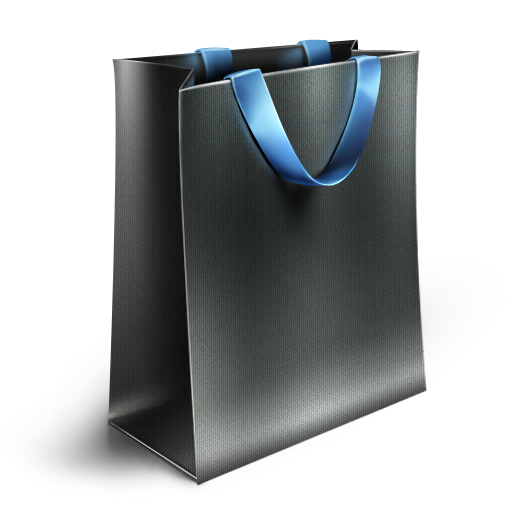 Elegant Black Shopping Bagwith Blue Handles PNG with transparent background
