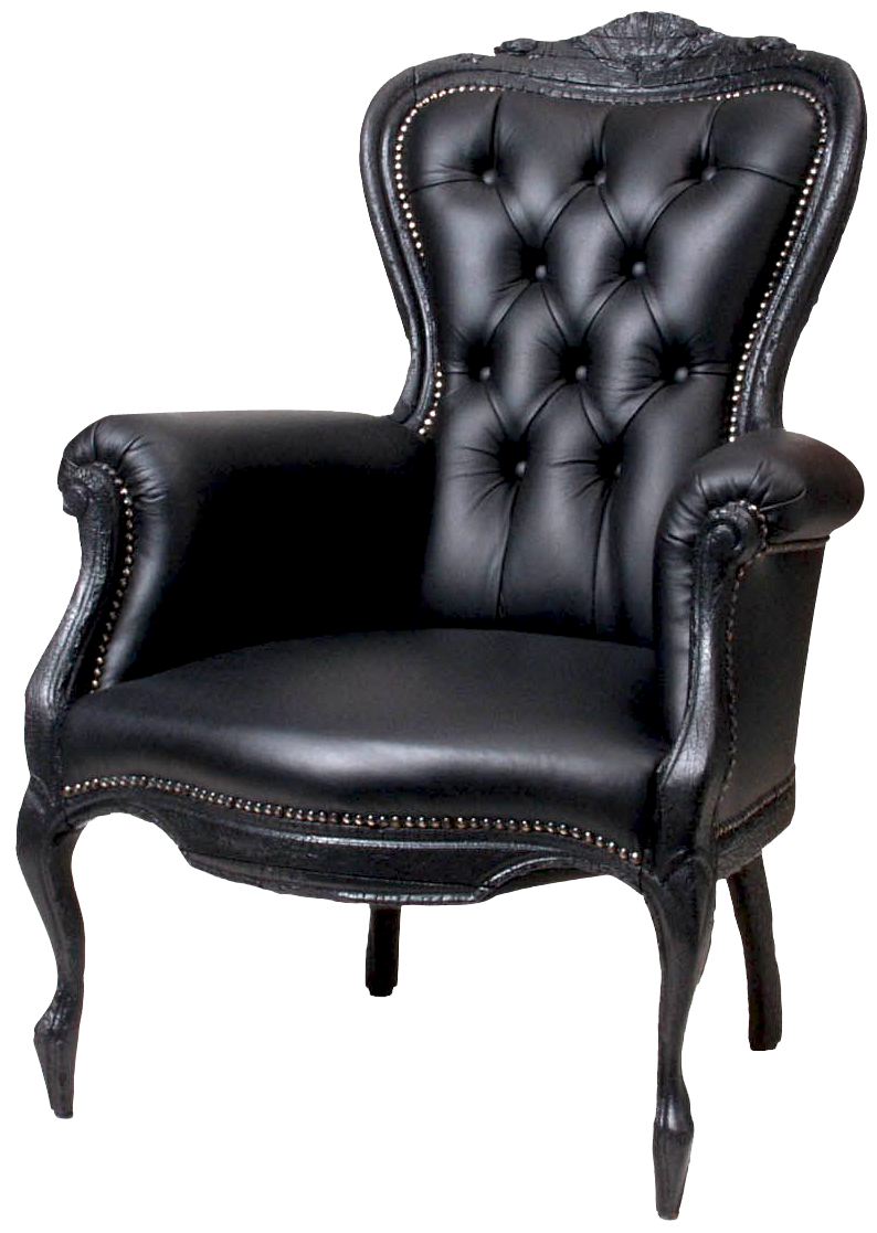 Elegant Black Tufted Armchair PNG with transparent background
