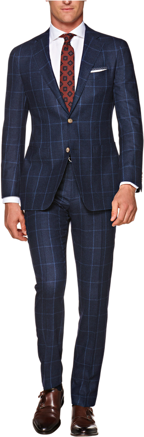 Elegant Blue Checked Suit