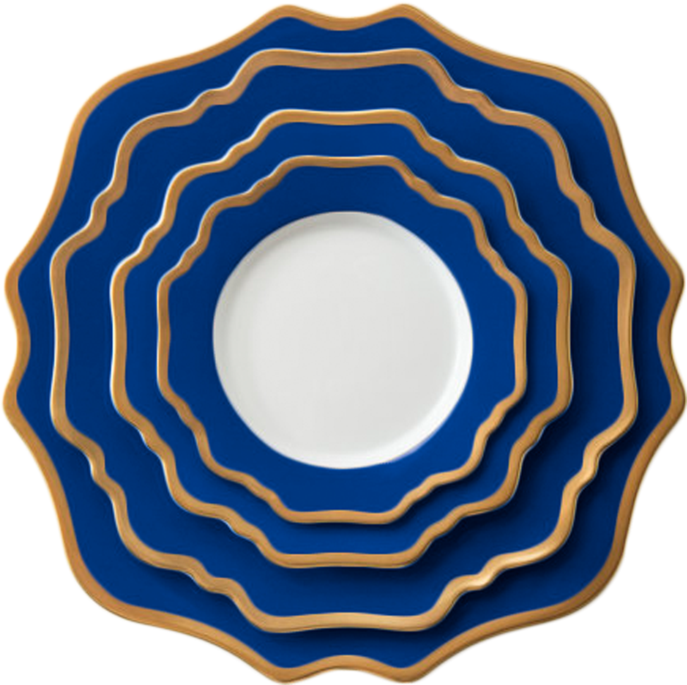 Elegant Blue Gold Rimmed Plate Set 974x971 PNG image with a transparent background, free high-resolution download