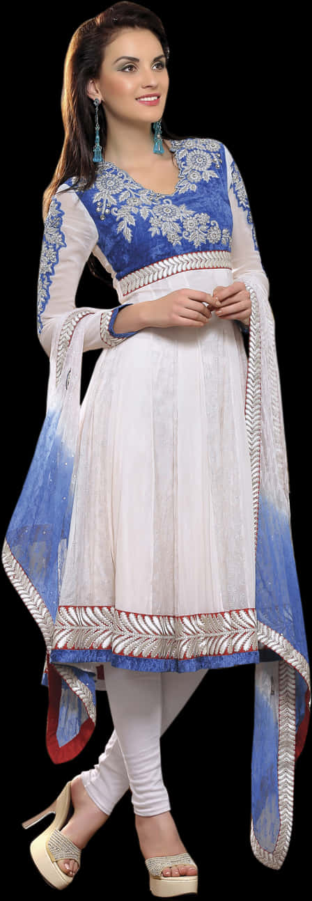 Elegant Blueand White Anarkali Suit