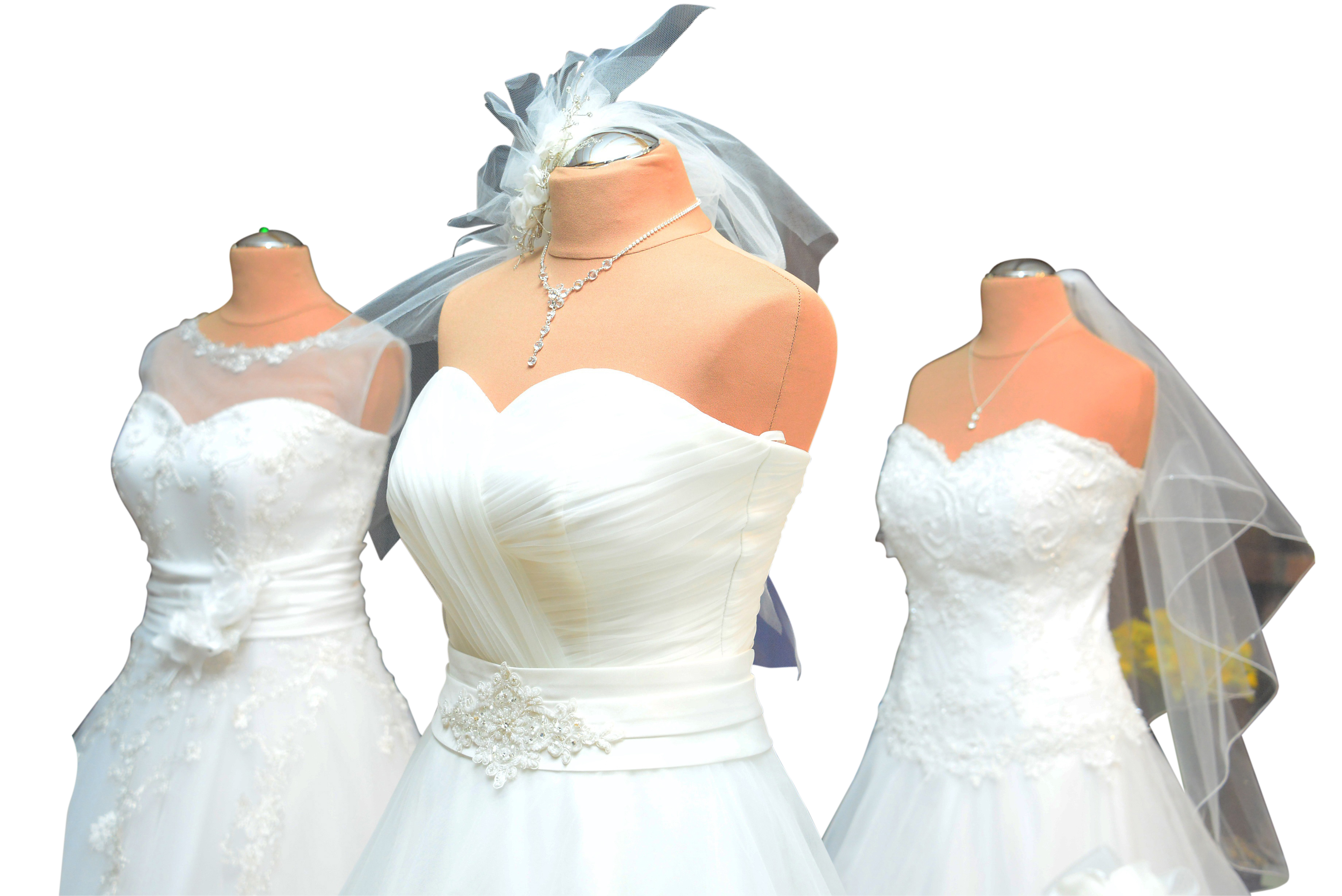 Elegant Bridal Gowns Display PNG with transparent background