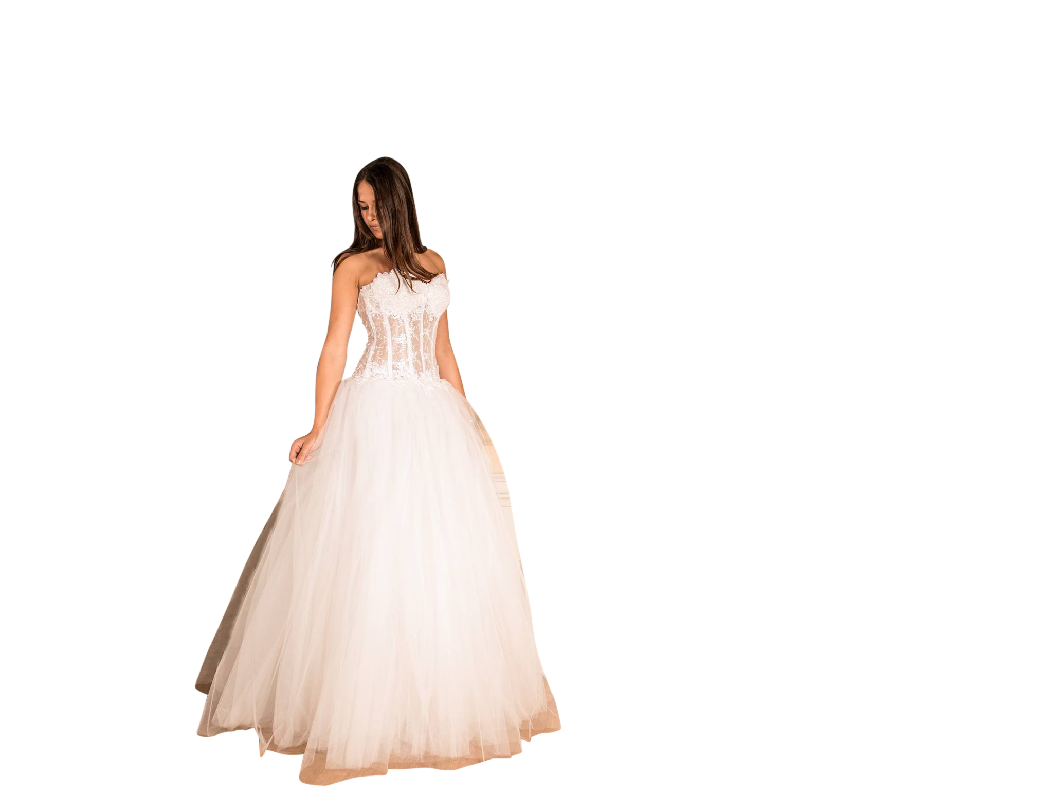 Elegant Bridein White Gown PNG with transparent background