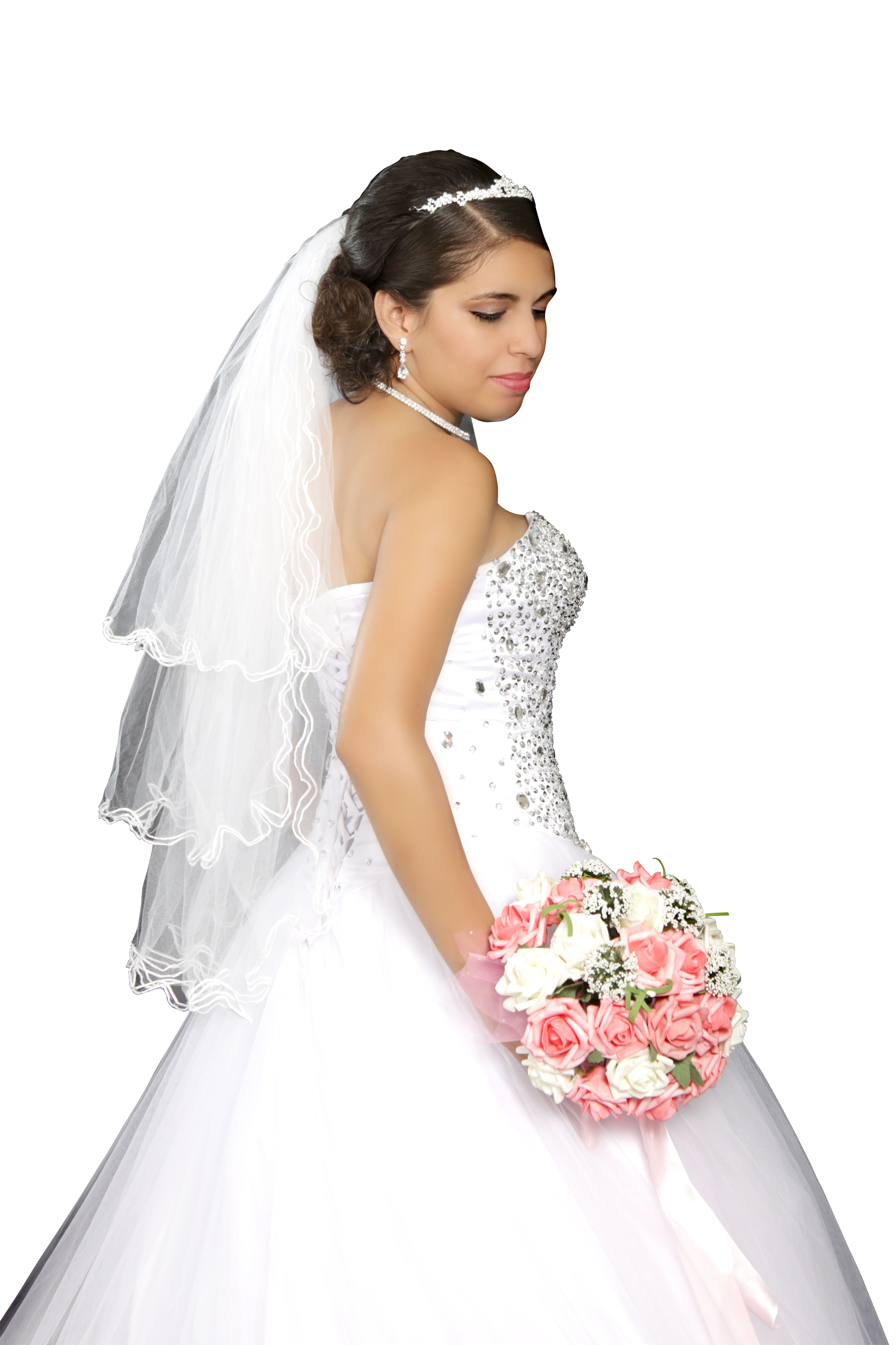 Elegant Bridein White Gownand Veil PNG with transparent background