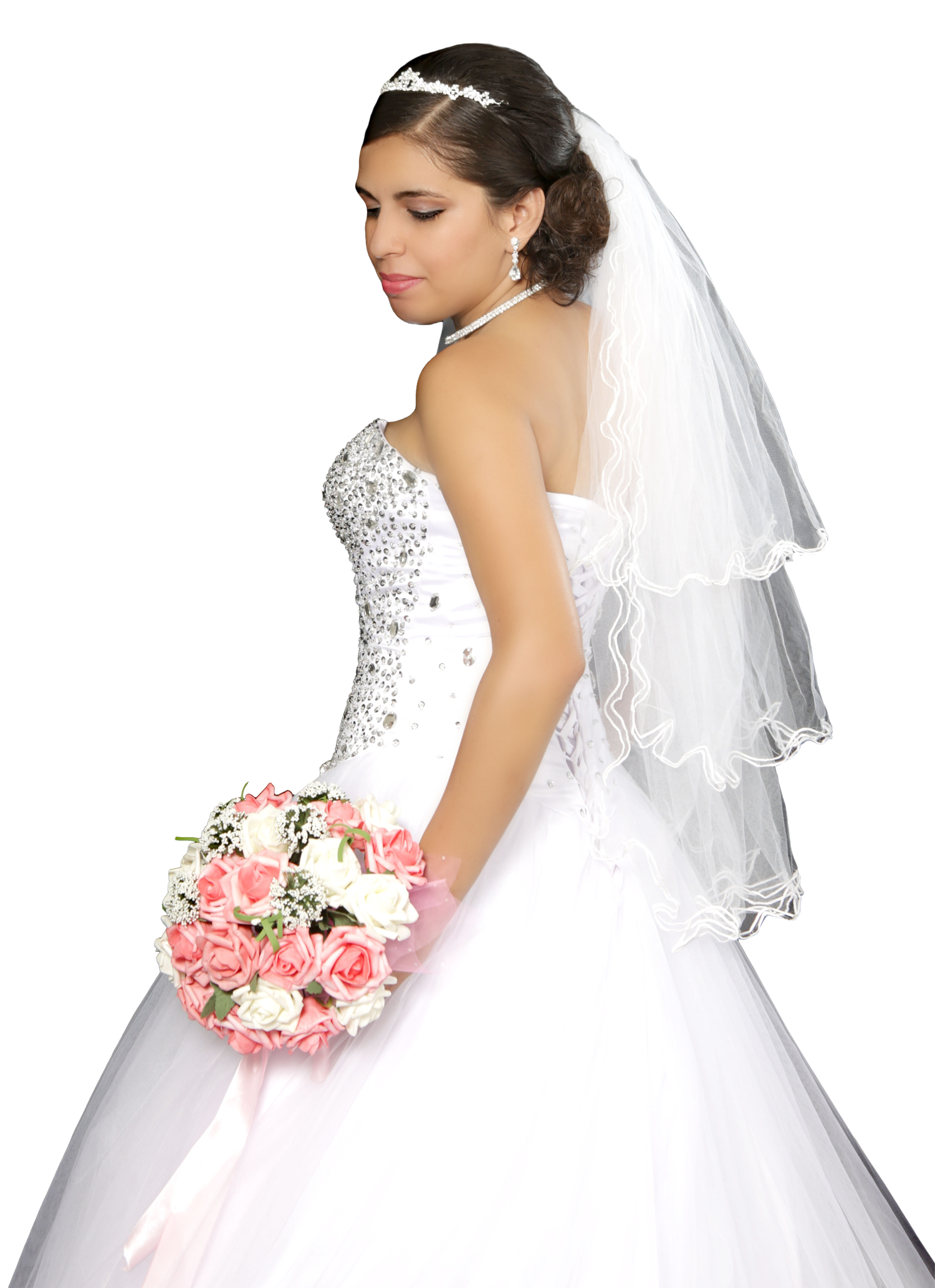 Elegant Bridein White Gownwith Bouquet